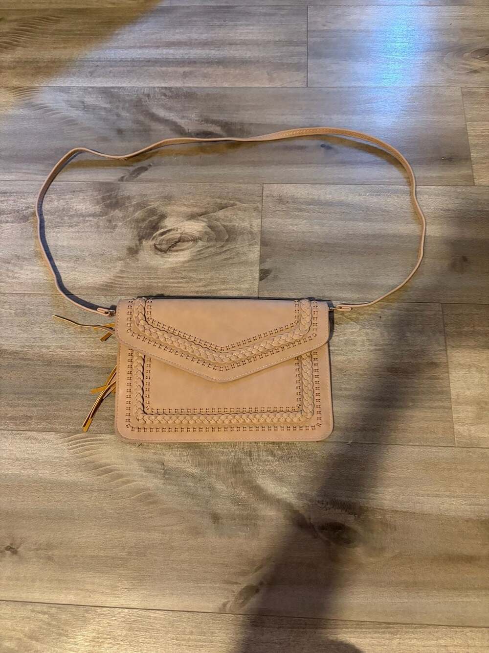 Moda Luxe Blush Pink Braided Trim Envelope Crossbody Bag